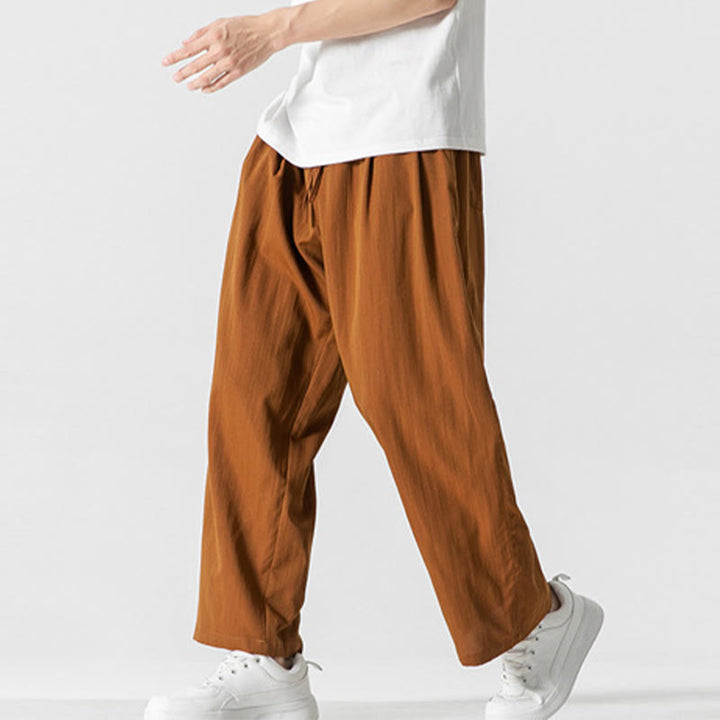 Pantaloni da uomo in cotone e lino con coulisse, con tasche, modello Buddha Stones, casual, estivi, semplici, a gamba dritta