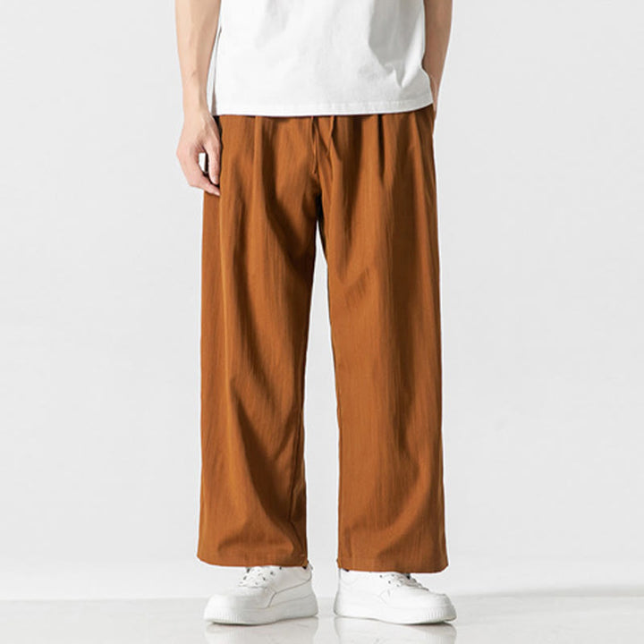 Pantaloni da uomo in cotone e lino con coulisse, con tasche, modello Buddha Stones, casual, estivi, semplici, a gamba dritta