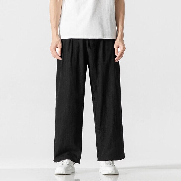 Pantaloni da uomo in cotone e lino con coulisse, con tasche, modello Buddha Stones, casual, estivi, semplici, a gamba dritta - Nero - US/UK/AU46, EU56 (5XL) - image 12