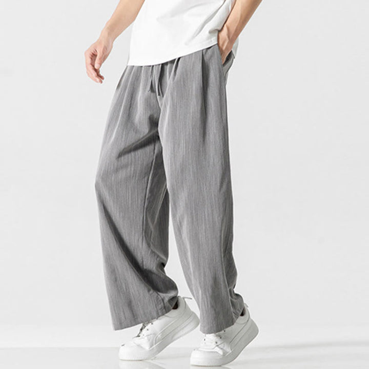 Pantaloni da uomo in cotone e lino con coulisse, con tasche, modello Buddha Stones, casual, estivi, semplici, a gamba dritta