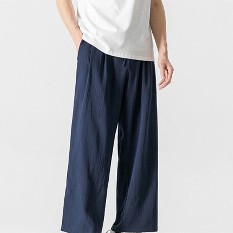 Pantaloni da uomo in cotone e lino con coulisse, con tasche, modello Buddha Stones, casual, estivi, semplici, a gamba dritta