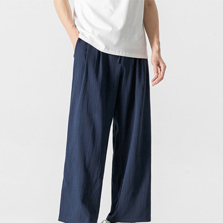 Pantaloni da uomo in cotone e lino con coulisse, con tasche, modello Buddha Stones, casual, estivi, semplici, a gamba dritta
