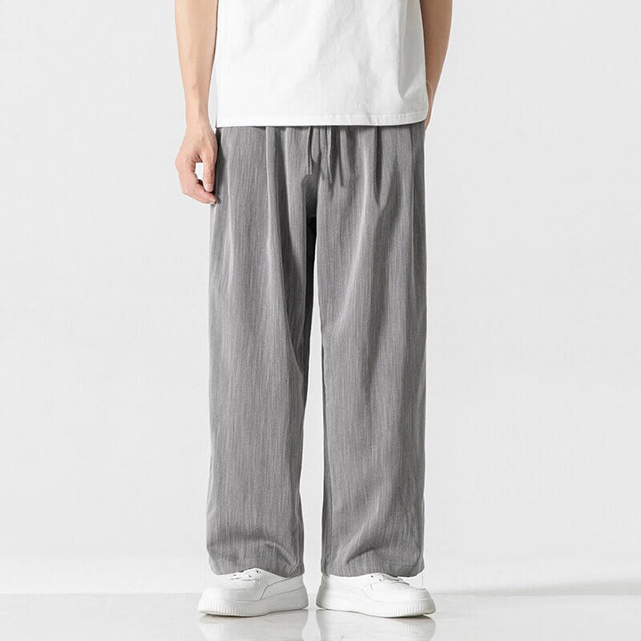 Pantaloni da uomo in cotone e lino con coulisse, con tasche, modello Buddha Stones, casual, estivi, semplici, a gamba dritta