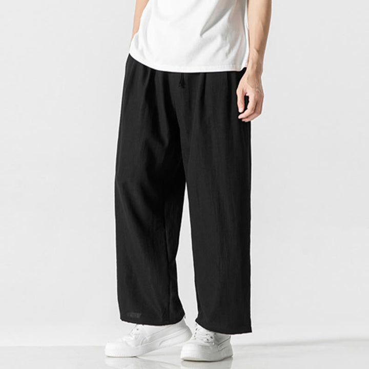 Pantaloni da uomo in cotone e lino con coulisse, con tasche, modello Buddha Stones, casual, estivi, semplici, a gamba dritta