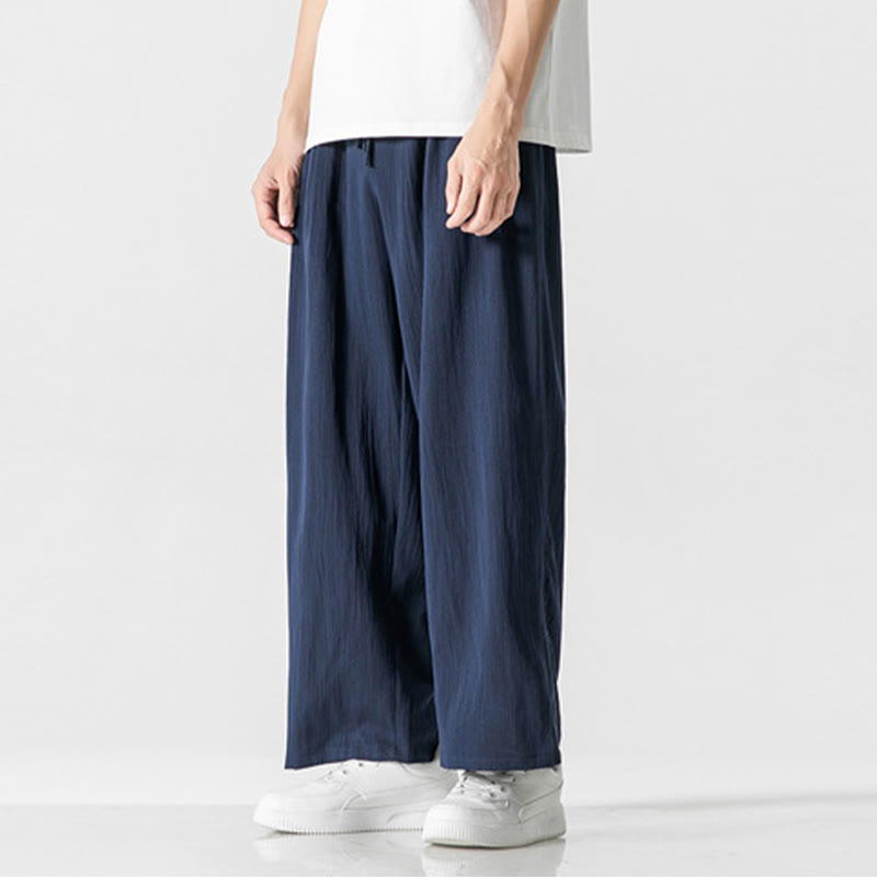 Pantaloni da uomo in cotone e lino con coulisse, con tasche, modello Buddha Stones, casual, estivi, semplici, a gamba dritta