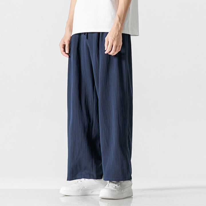 Pantaloni da uomo in cotone e lino con coulisse, con tasche, modello Buddha Stones, casual, estivi, semplici, a gamba dritta