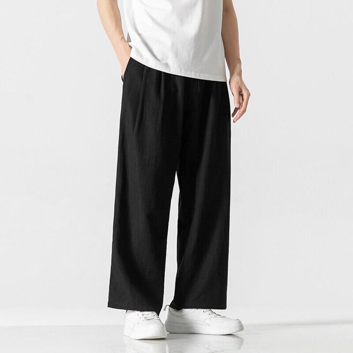 Pantaloni da uomo in cotone e lino con coulisse, con tasche, modello Buddha Stones, casual, estivi, semplici, a gamba dritta