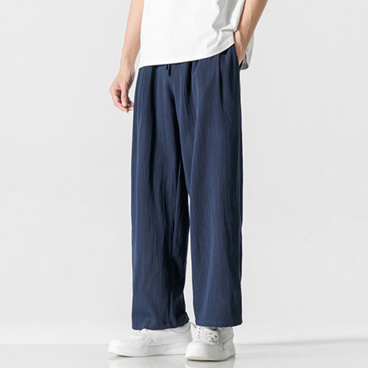 Pantaloni da uomo in cotone e lino con coulisse, con tasche, modello Buddha Stones, casual, estivi, semplici, a gamba dritta