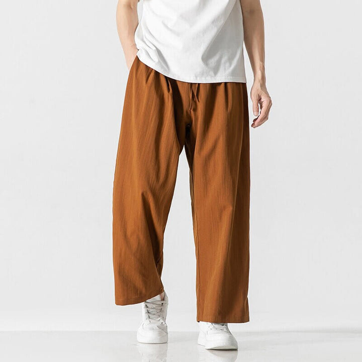 Pantaloni da uomo in cotone e lino con coulisse, con tasche, modello Buddha Stones, casual, estivi, semplici, a gamba dritta