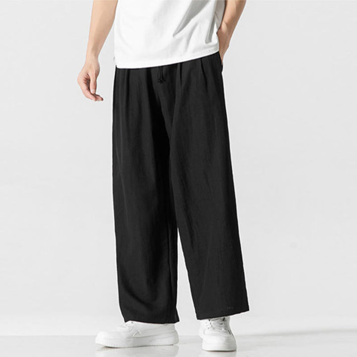 Pantaloni da uomo in cotone e lino con coulisse, con tasche, modello Buddha Stones, casual, estivi, semplici, a gamba dritta