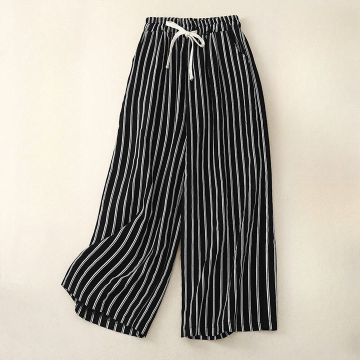 Pantaloni larghi da donna con tasche e lacci a righe in acrilico casual Buddha Stones