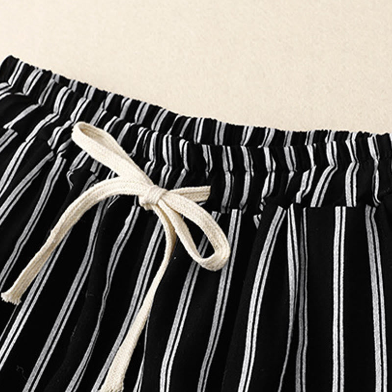 Pantaloni larghi da donna con tasche e lacci a righe in acrilico casual Buddha Stones - image 1