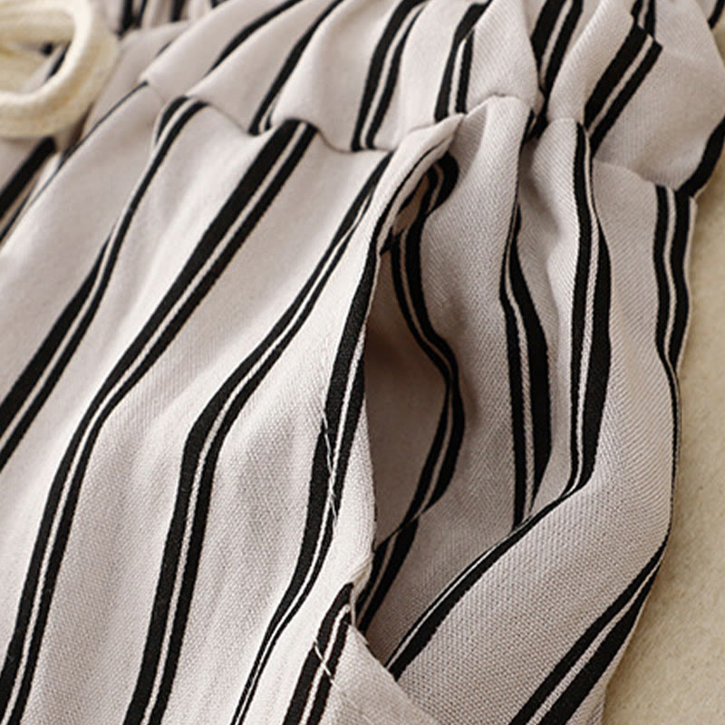 Pantaloni larghi da donna con tasche e lacci a righe in acrilico casual Buddha Stones - image 10