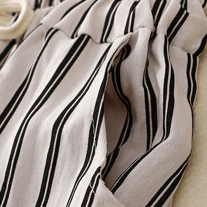 Pantaloni larghi da donna con tasche e lacci a righe in acrilico casual Buddha Stones - image 10