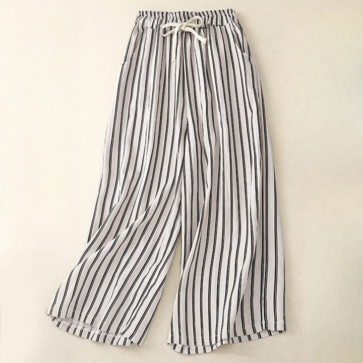 Pantaloni larghi da donna con tasche e lacci a righe in acrilico casual Buddha Stones