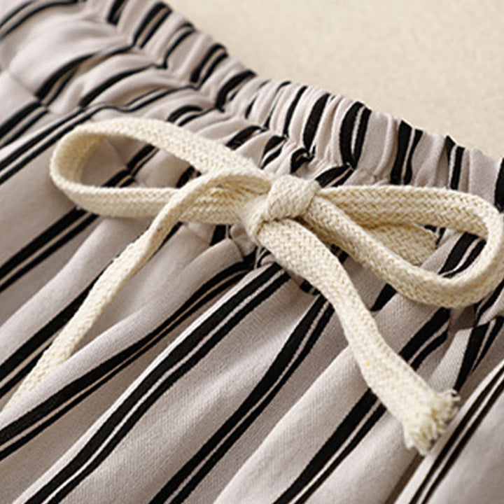 Pantaloni larghi da donna con tasche e lacci a righe in acrilico casual Buddha Stones - image 8