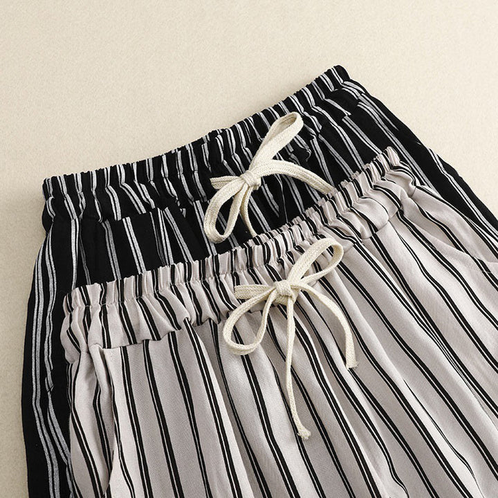 Pantaloni larghi da donna con tasche e lacci a righe in acrilico casual Buddha Stones