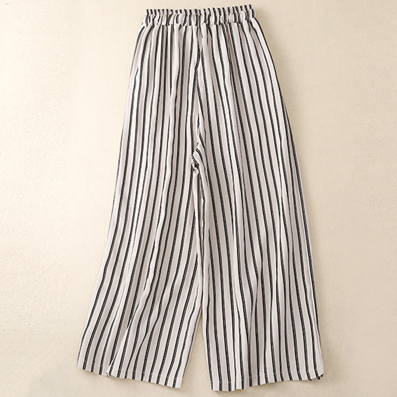 Pantaloni larghi da donna con tasche e lacci a righe in acrilico casual Buddha Stones