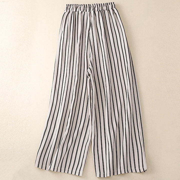Pantaloni larghi da donna con tasche e lacci a righe in acrilico casual Buddha Stones