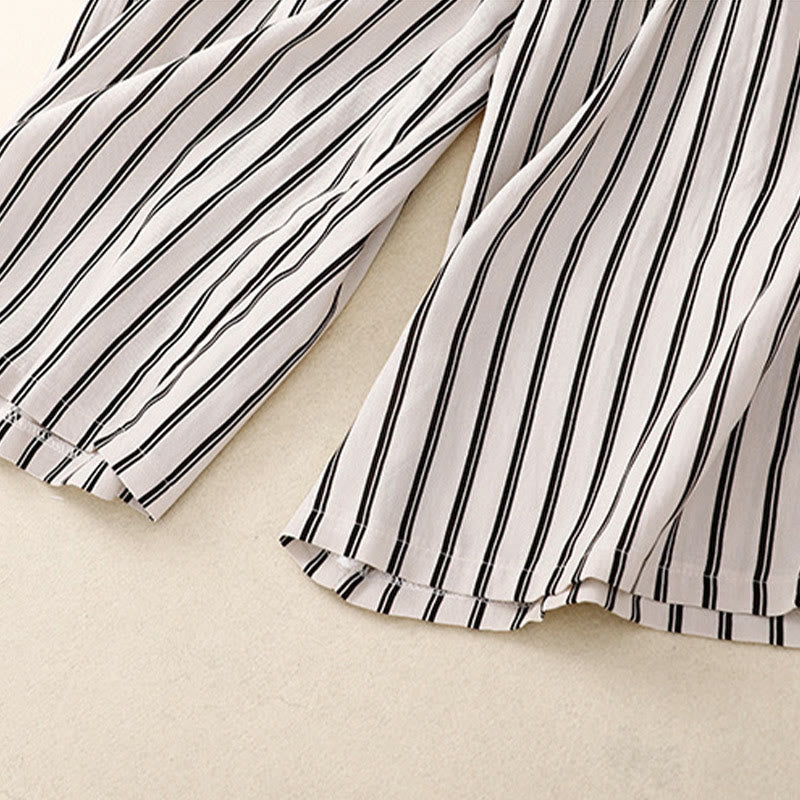 Pantaloni larghi da donna con tasche e lacci a righe in acrilico casual Buddha Stones - image 14