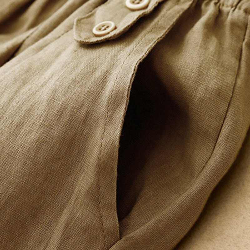 Pantaloni harem da donna in lino e cotone con tasche, modello Buddha Stones, estivi, semplici e casual, lunghezza 7-8, bottoni - image 1