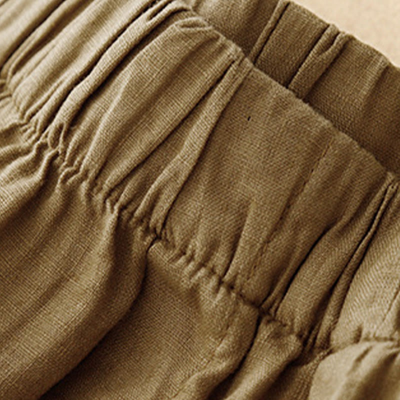 Pantaloni harem da donna in lino e cotone con tasche, modello Buddha Stones, estivi, semplici e casual, lunghezza 7-8, bottoni - image 2