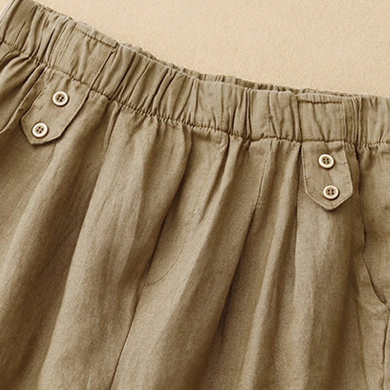 Pantaloni harem da donna in lino e cotone con tasche, modello Buddha Stones, estivi, semplici e casual, lunghezza 7-8, bottoni - image 3