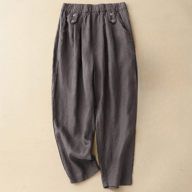 Pantaloni harem da donna in lino e cotone con tasche, modello Buddha Stones, estivi, semplici e casual, lunghezza 7-8, bottoni - Grigio ardesia - US8-10, UK/AU12-14, EU40-42 (2XL) - image 5