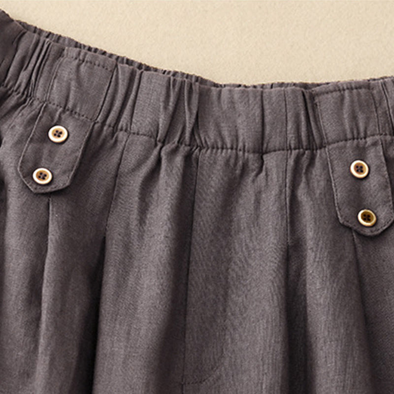 Pantaloni harem da donna in lino e cotone con tasche, modello Buddha Stones, estivi, semplici e casual, lunghezza 7-8, bottoni - image 9