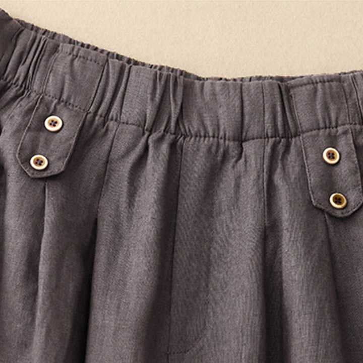 Pantaloni harem da donna in lino e cotone con tasche, modello Buddha Stones, estivi, semplici e casual, lunghezza 7-8, bottoni - image 9