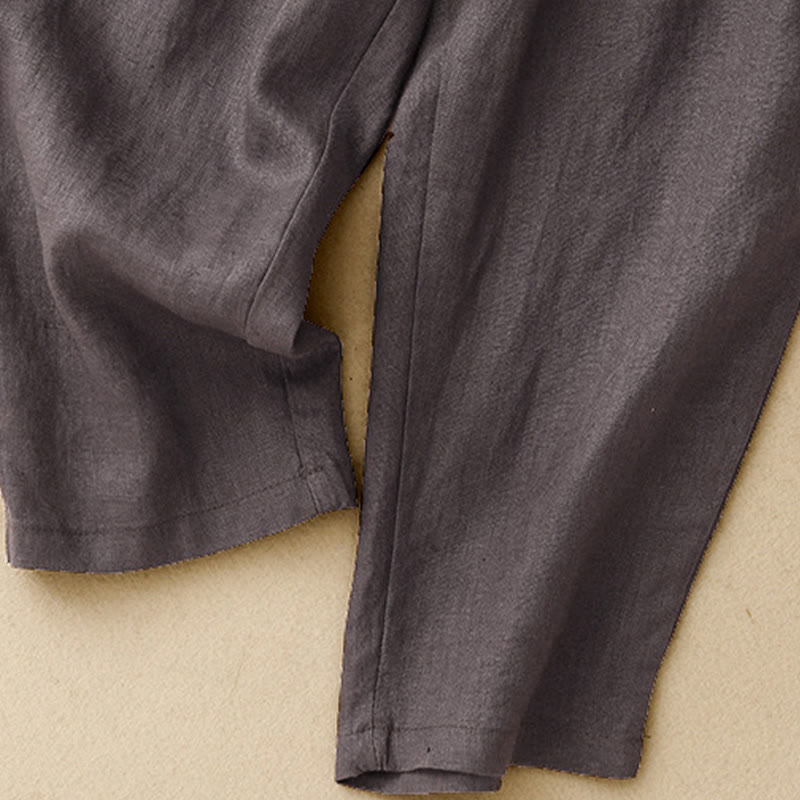 Pantaloni harem da donna in lino e cotone con tasche, modello Buddha Stones, estivi, semplici e casual, lunghezza 7-8, bottoni - image 6