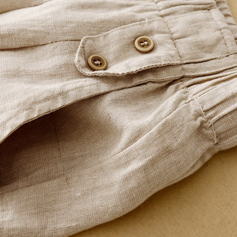 Pantaloni harem da donna in lino e cotone con tasche, modello Buddha Stones, estivi, semplici e casual, lunghezza 7-8, bottoni - image 17