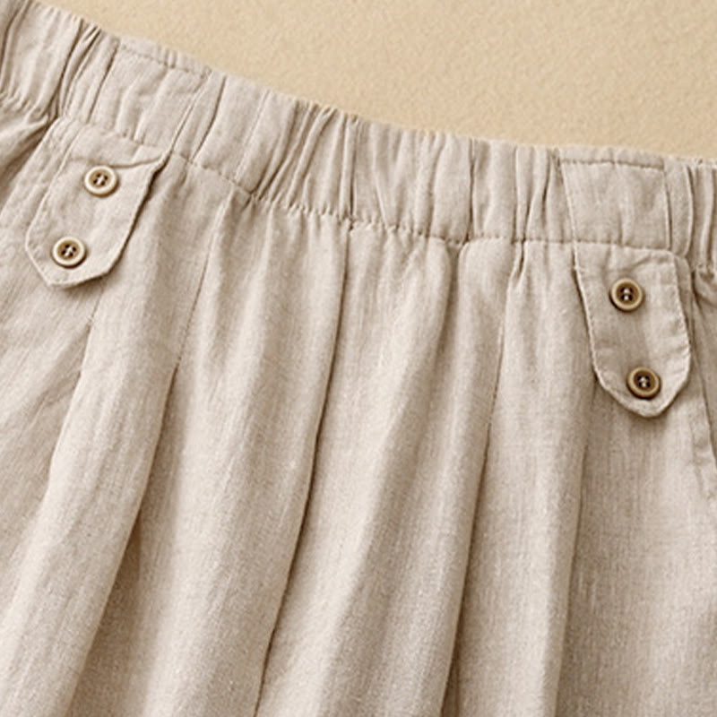 Pantaloni harem da donna in lino e cotone con tasche, modello Buddha Stones, estivi, semplici e casual, lunghezza 7-8, bottoni - image 12