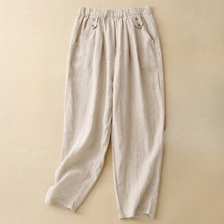 Pantaloni harem da donna in lino e cotone con tasche, modello Buddha Stones, estivi, semplici e casual, lunghezza 7-8, bottoni - Beige - US8-10, UK/AU12-14, EU40-42 (2XL) - image 10