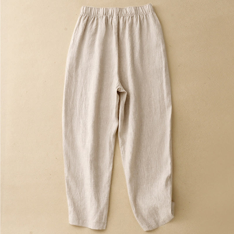 Pantaloni harem da donna in lino e cotone con tasche, modello Buddha Stones, estivi, semplici e casual, lunghezza 7-8, bottoni - image 11