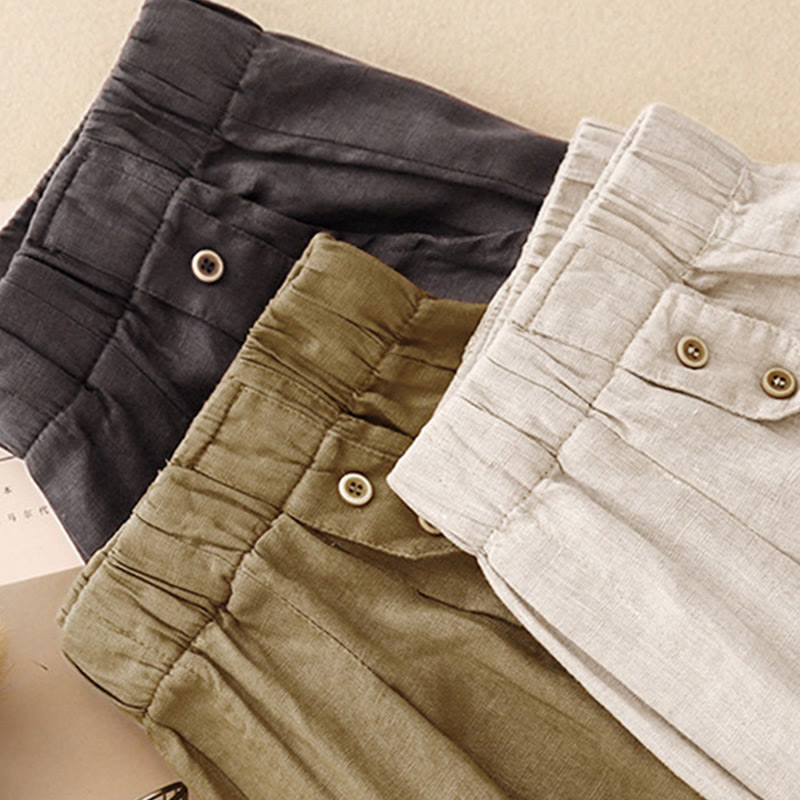 Pantaloni harem da donna in lino e cotone con tasche, modello Buddha Stones, estivi, semplici e casual, lunghezza 7-8, bottoni - image 20