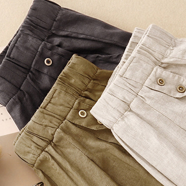 Pantaloni harem da donna in lino e cotone con tasche, modello Buddha Stones, estivi, semplici e casual, lunghezza 7-8, bottoni - image 20