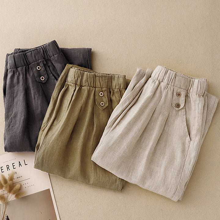 Pantaloni harem da donna in lino e cotone con tasche, modello Buddha Stones, estivi, semplici e casual, lunghezza 7-8, bottoni - image 21
