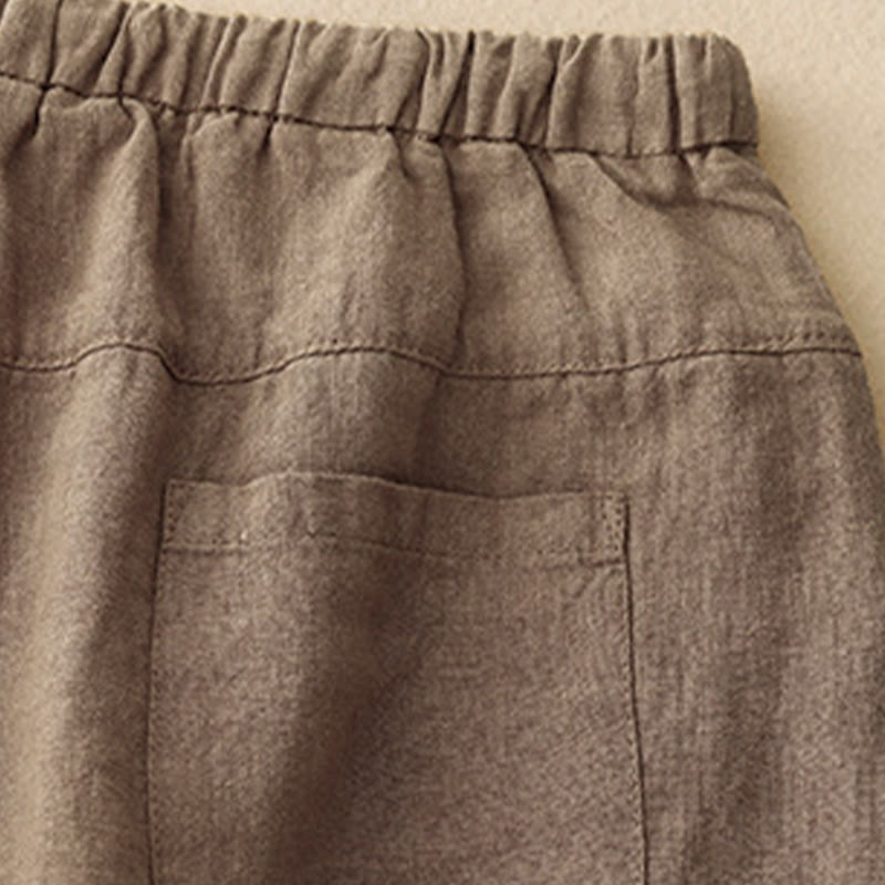 Pantaloni harem da donna in cotone e lino con lacci, con tasche , Buddha Stones, estivi, casual, tinta unita, lunghezza 7-8