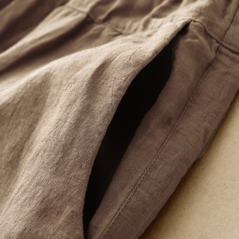 Pantaloni harem da donna in cotone e lino con lacci, con tasche , Buddha Stones, estivi, casual, tinta unita, lunghezza 7-8