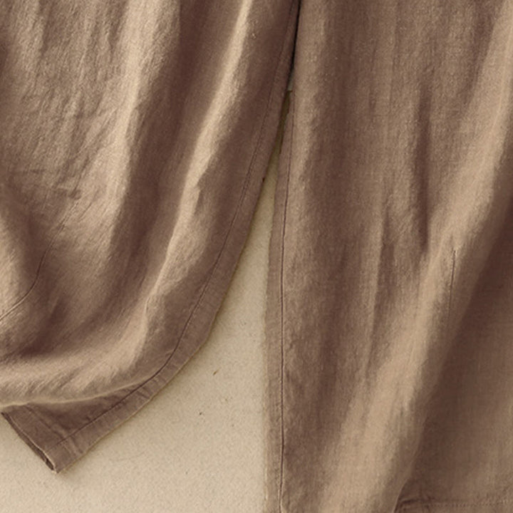 Pantaloni harem da donna in cotone e lino con lacci, con tasche , Buddha Stones, estivi, casual, tinta unita, lunghezza 7-8 - image 2