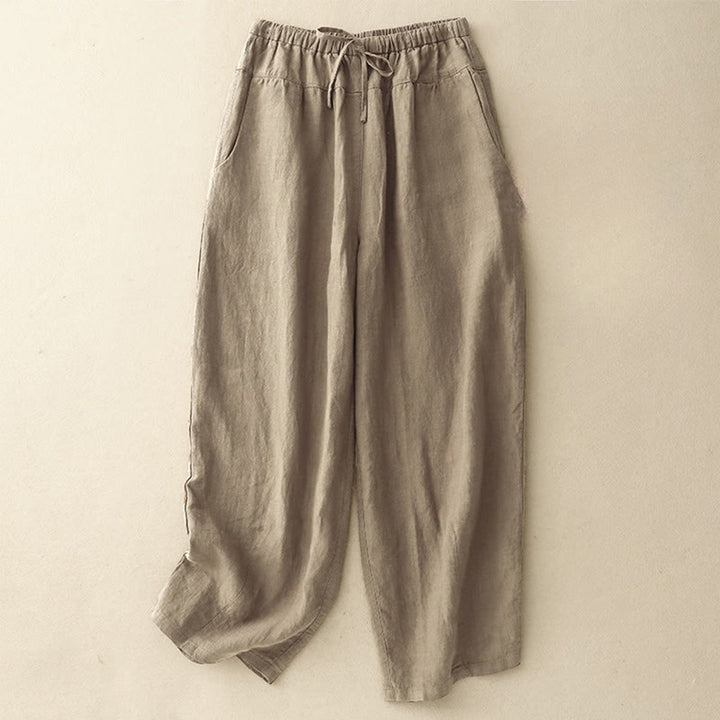 Pantaloni harem da donna in cotone e lino con lacci, con tasche , Buddha Stones, estivi, casual, tinta unita, lunghezza 7-8
