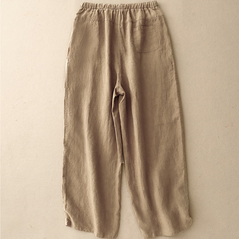 Pantaloni harem da donna in cotone e lino con lacci, con tasche , Buddha Stones, estivi, casual, tinta unita, lunghezza 7-8