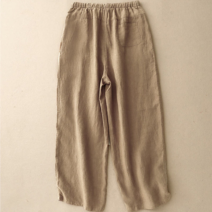 Pantaloni harem da donna in cotone e lino con lacci, con tasche , Buddha Stones, estivi, casual, tinta unita, lunghezza 7-8