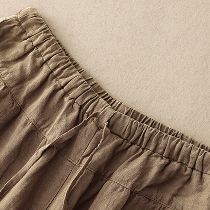 Pantaloni harem da donna in cotone e lino con lacci, con tasche , Buddha Stones, estivi, casual, tinta unita, lunghezza 7-8