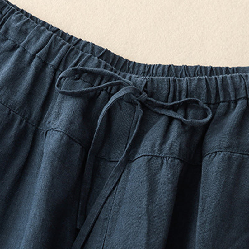 Pantaloni harem da donna in cotone e lino con lacci, con tasche , Buddha Stones, estivi, casual, tinta unita, lunghezza 7-8