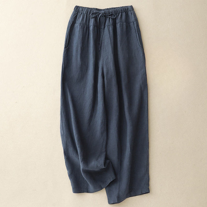 Pantaloni harem da donna in cotone e lino con lacci, con tasche , Buddha Stones, estivi, casual, tinta unita, lunghezza 7-8