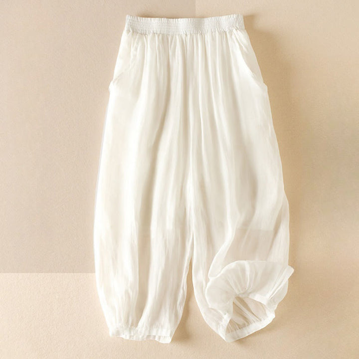 Pantaloni harem da donna in cotone e lino a doppio strato, con tasche, Buddha Stones, casual e semplici, estivi - Bianco - US8-10, UK/AU12-14, EU40-42 (2XL) - image 15