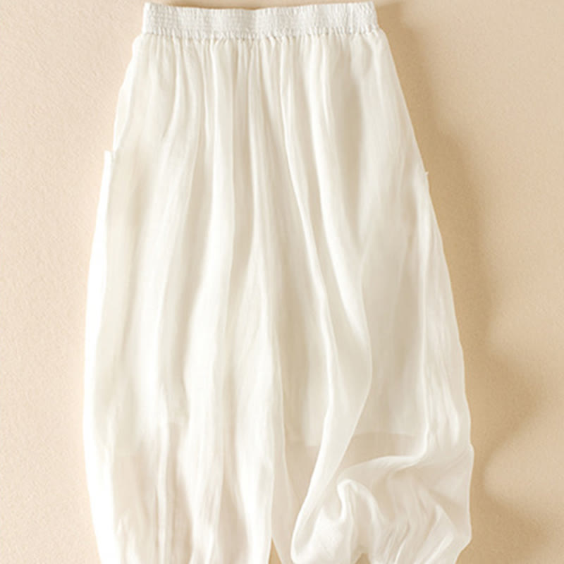 Pantaloni harem da donna in cotone e lino a doppio strato, con tasche, Buddha Stones, casual e semplici, estivi - image 19