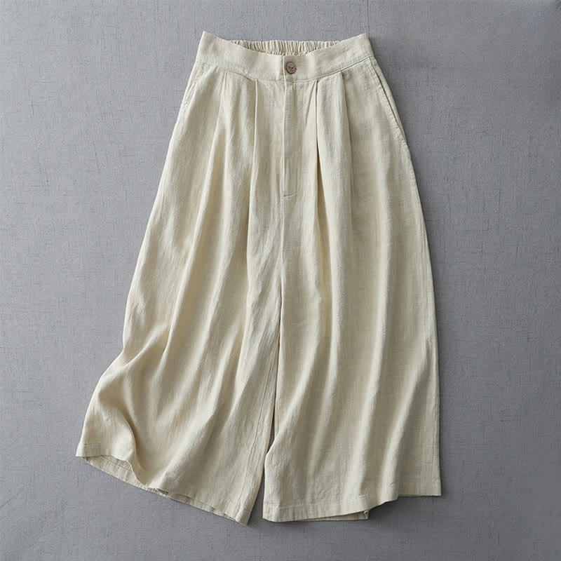 Pantaloni larghi da donna in poliestere con tasche, modello Buddha Stones, casual, semplici, larghi, lunghezza 7-8 - Beige - US8-10, UK/AU12-14, EU40-42 (2XL) - image 0
